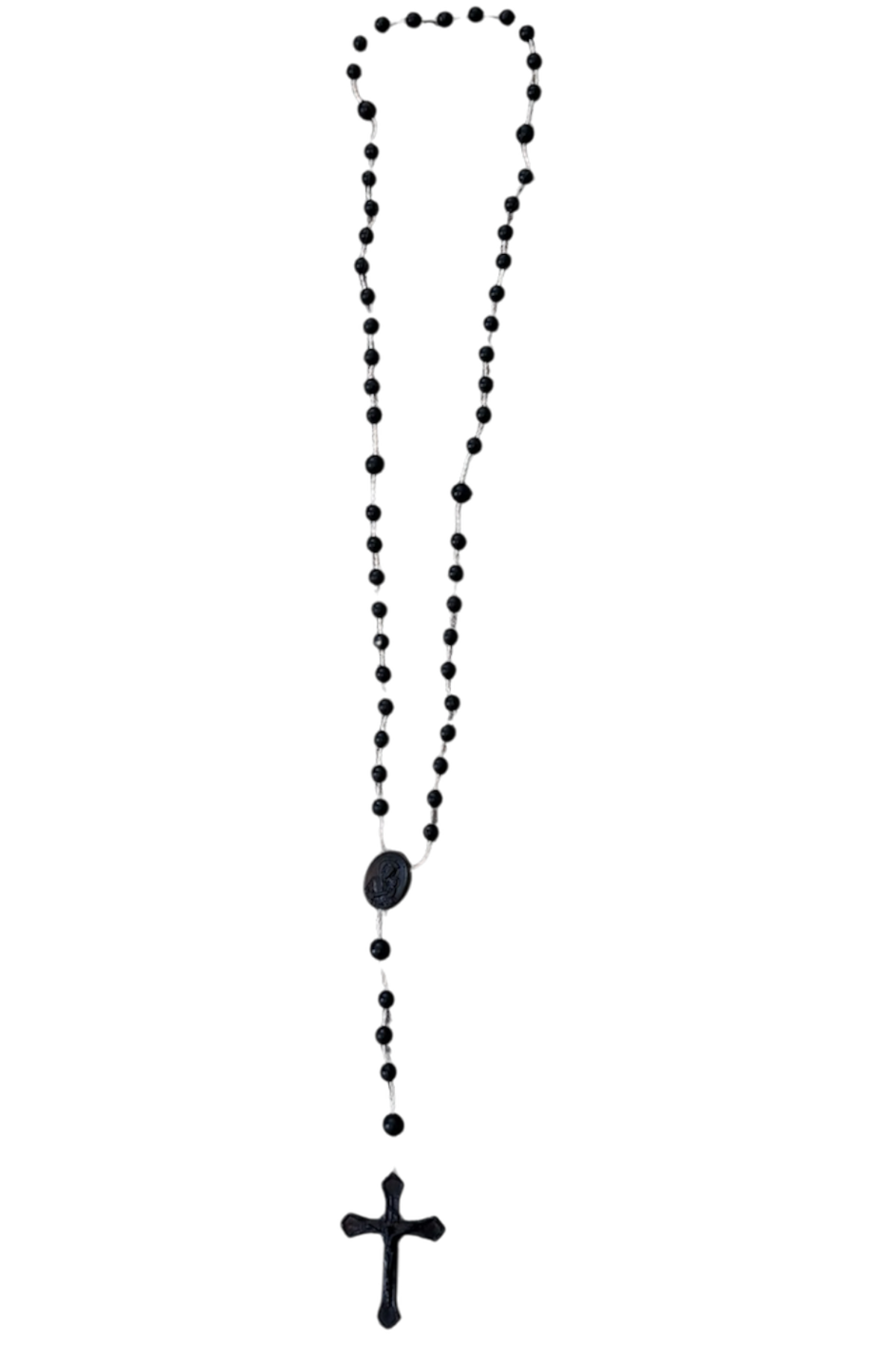 Vintage Black Plastic Beaded Rosary