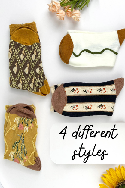 Lolita Floral Cotton Socks - 4 Styles
