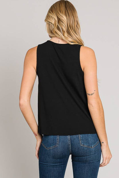 Sleeveless Asymmetric Ruffle Hem Vegan Leather Top