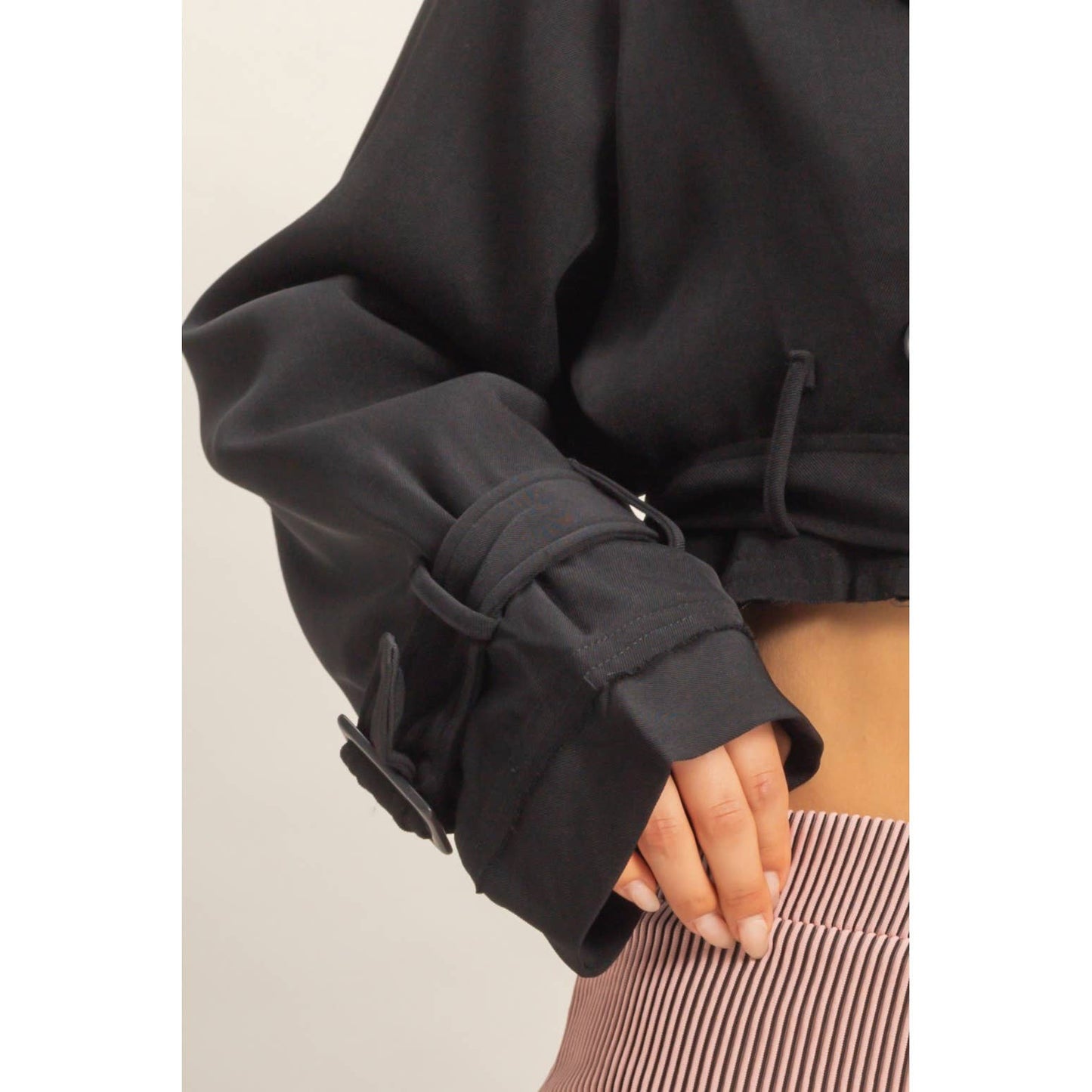 Cropped Trench Coat w/ Distressed Hem