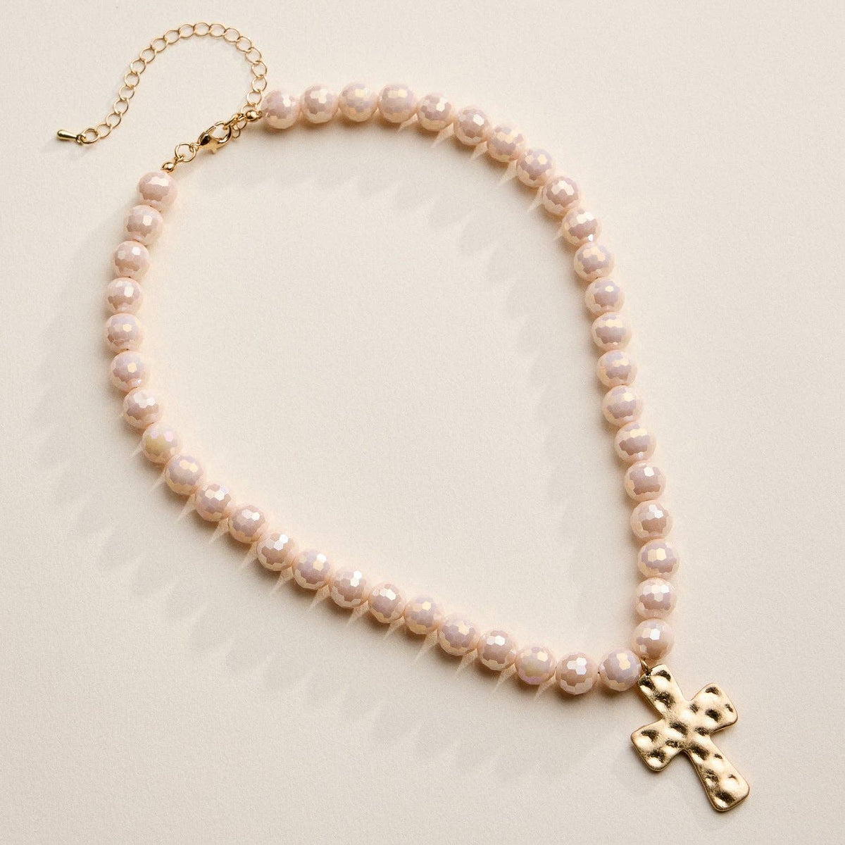 Glass Bead Hammered Cross Necklace - 2 Colors