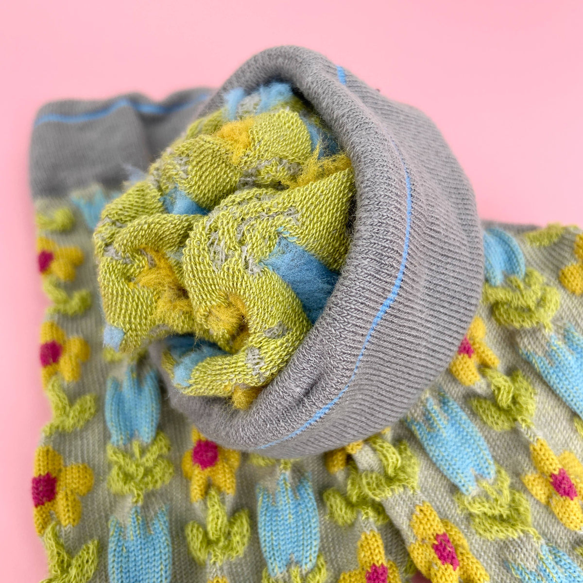 Gray Embossed Floret Long Socks