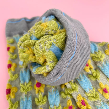 Gray Embossed Floret Long Socks