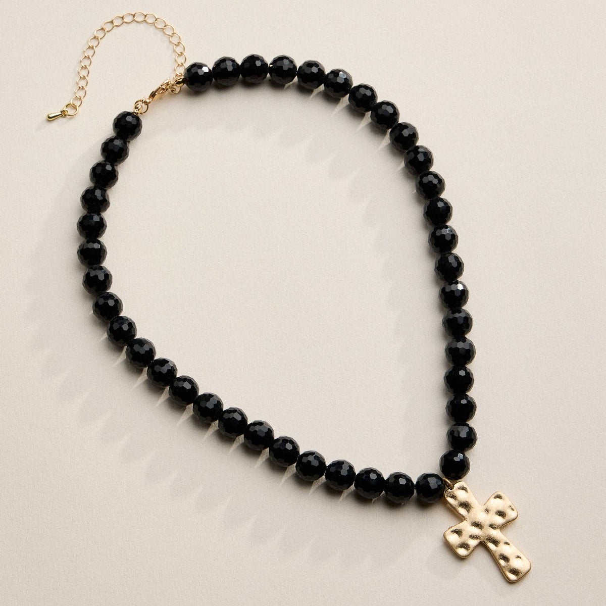 Glass Bead Hammered Cross Necklace - 2 Colors