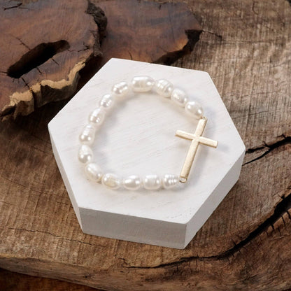Cross with Freshwater Pearls Bracelet