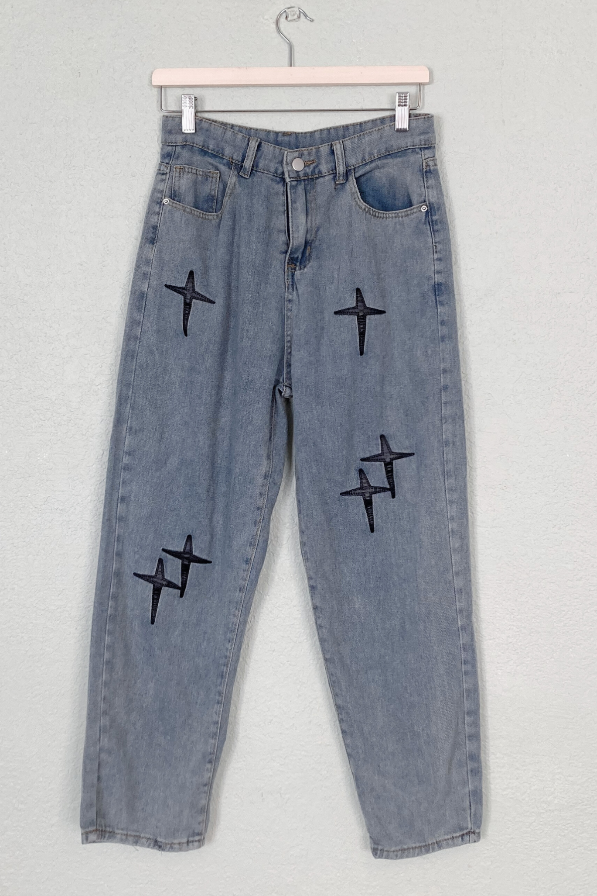 Thrifted Jeans w/ Faux Leather Star Detail - Size Medium