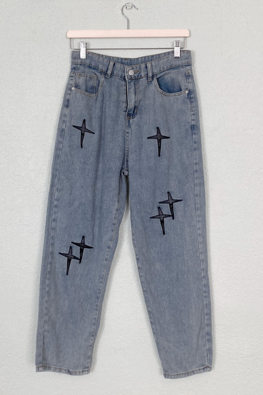 Thrifted Jeans w/ Faux Leather Star Detail