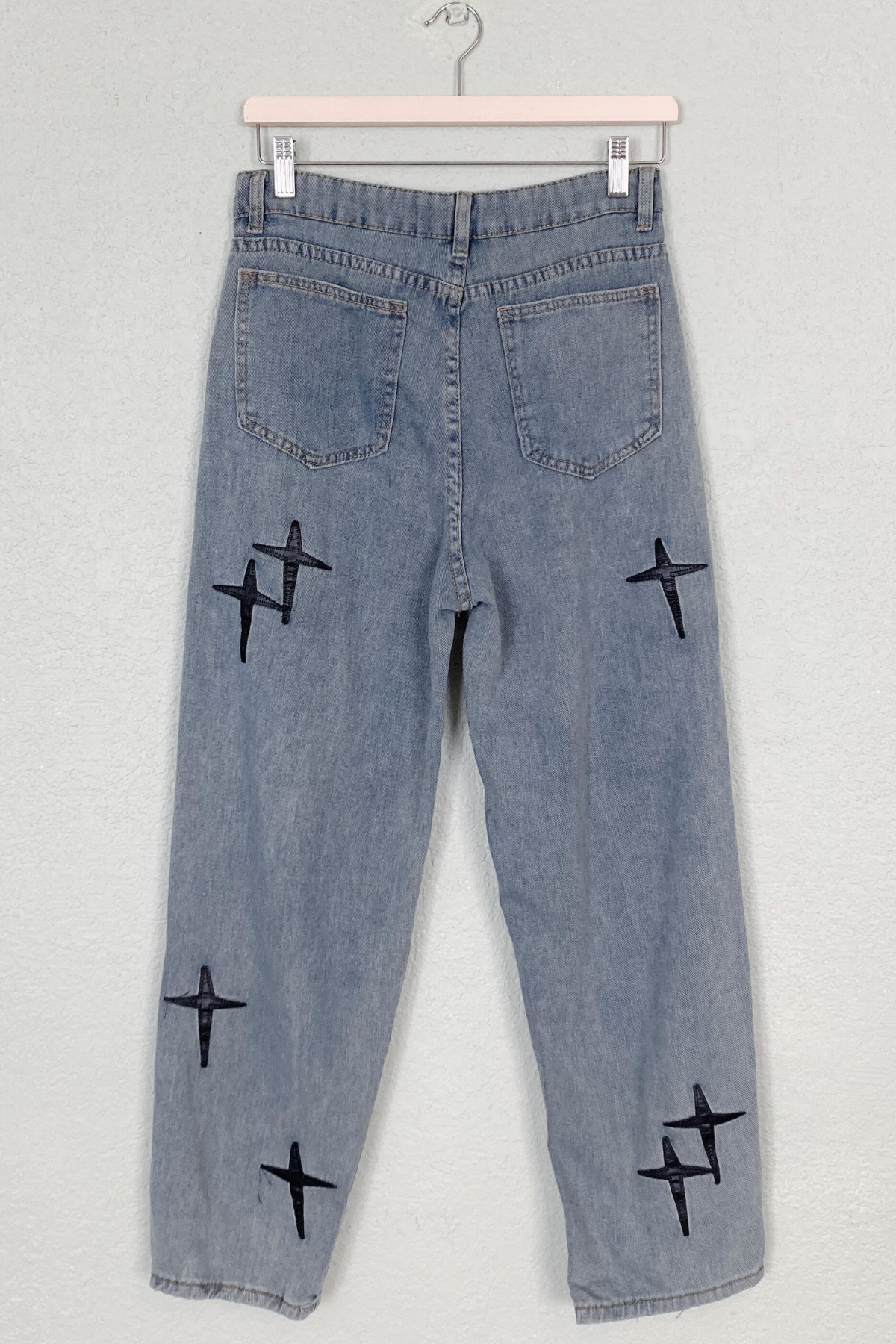 Thrifted Jeans w/ Faux Leather Star Detail - Size Medium