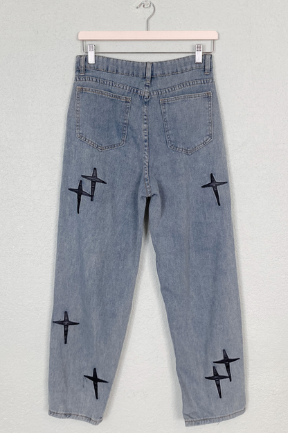 Thrifted Jeans w/ Faux Leather Star Detail - Size Medium