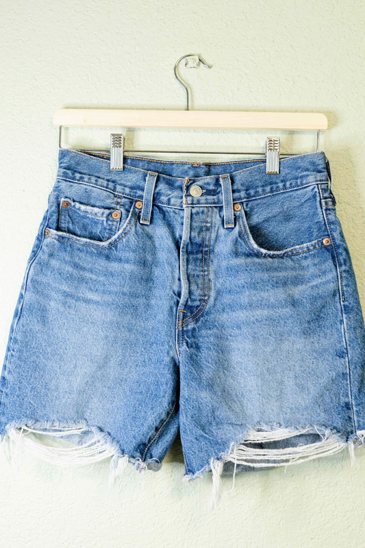 Thrifted Levi's 501 Distressed Denim Shorts - Size 26