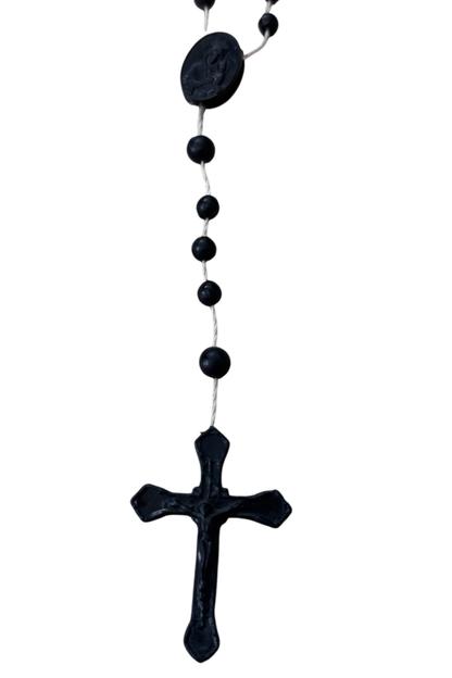 Vintage Black Plastic Beaded Rosary