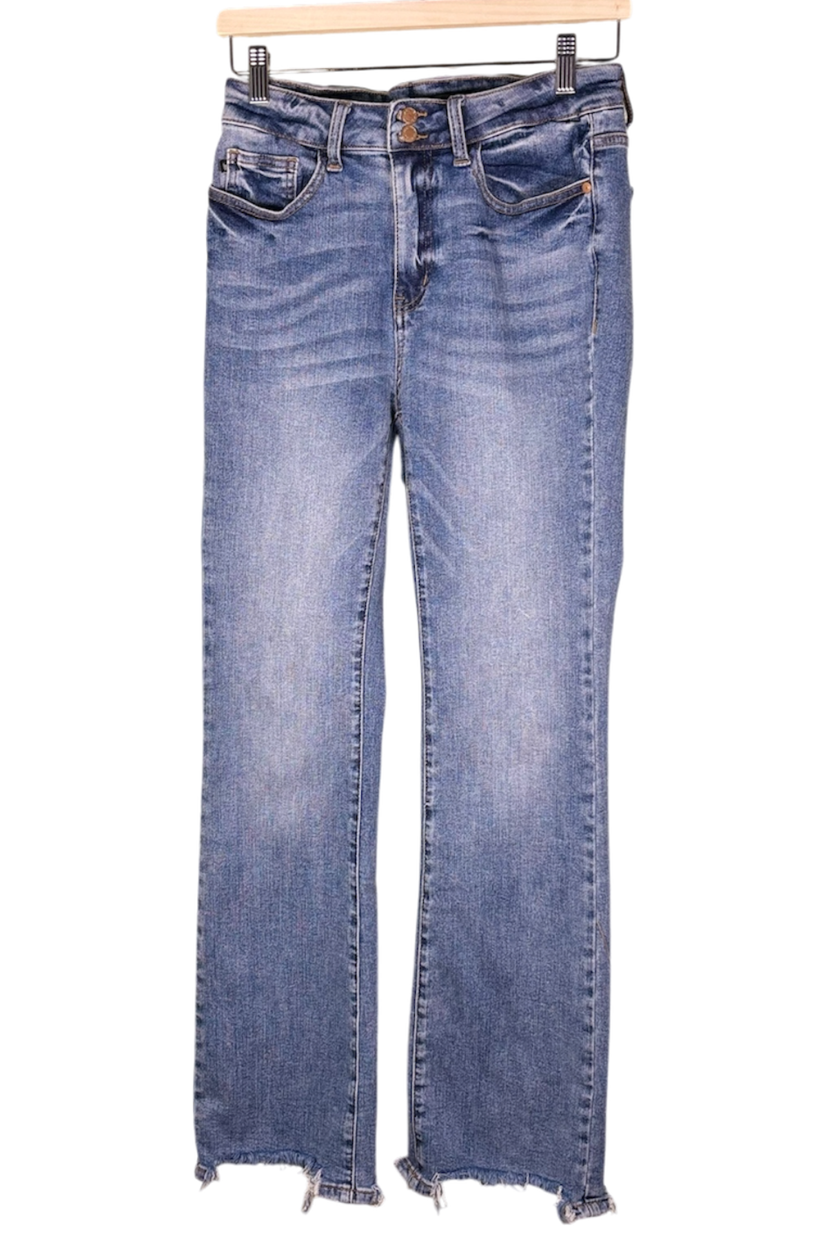 Thrifted Judy Blue Frayed Hem Bootcut Jeans - Size 7/28