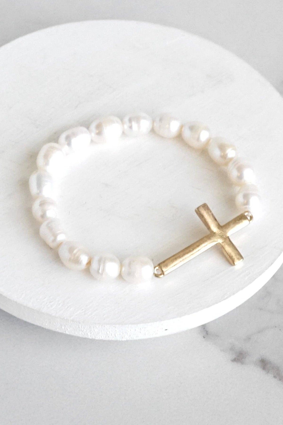 Cross with Freshwater Pearls Bracelet
