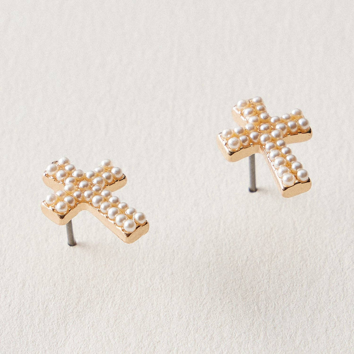 Mini Cross Pearl Earrings