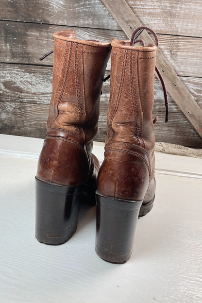 Thrifted Guess Brown High Heel Leather Boots- Size: measures 5-5.5