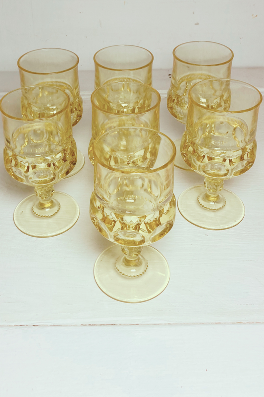 Vintage Kings Crown Yellow Goblets - Set of 7