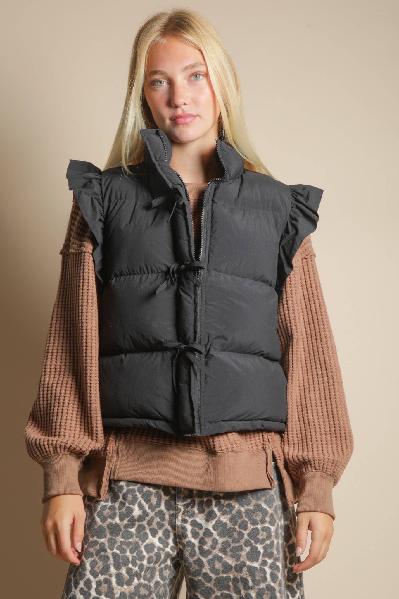 Puffer Vest w/ Ruffle Sleeve