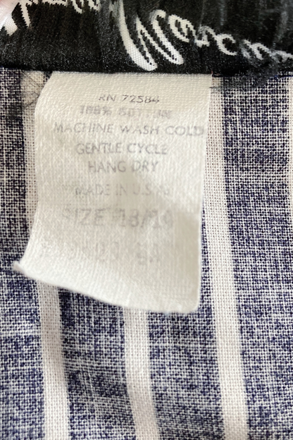 Vintage Herman Marcus Navy Striped Cotton Dress - Size 13/14