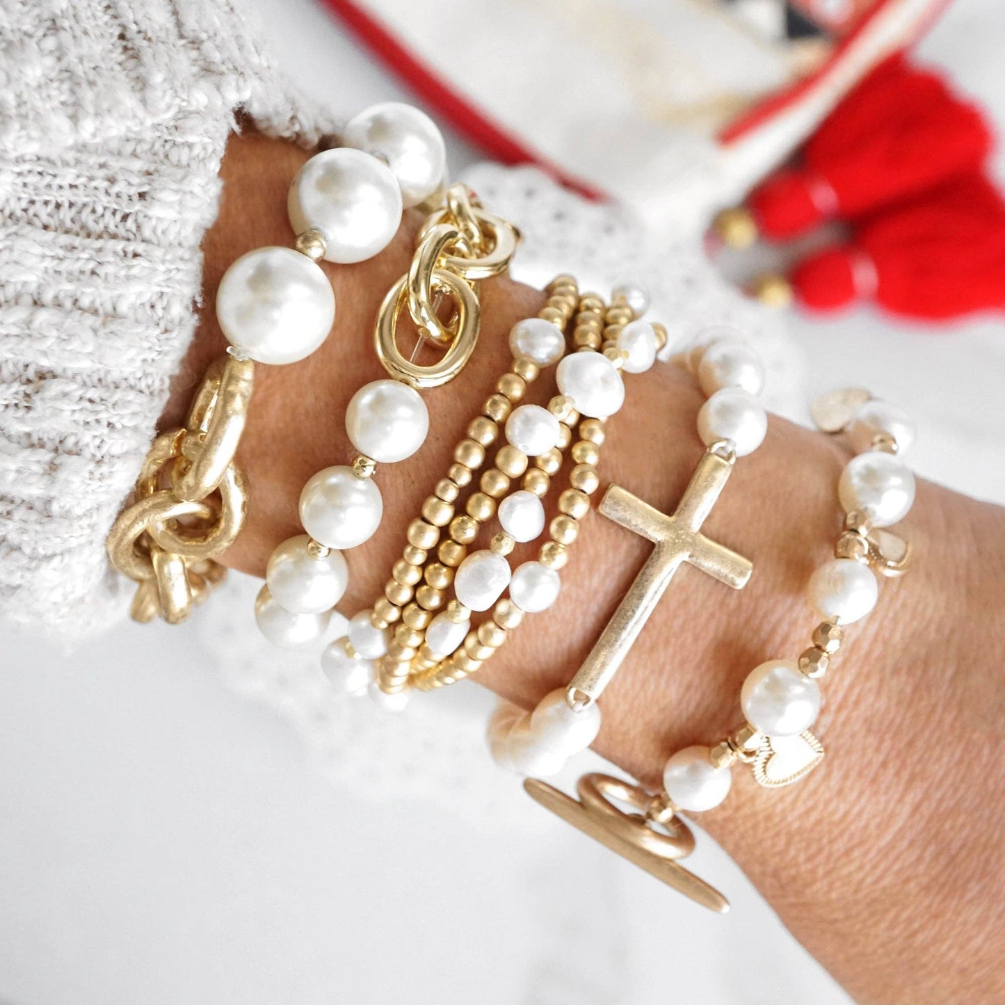 Cross with Freshwater Pearls Bracelet