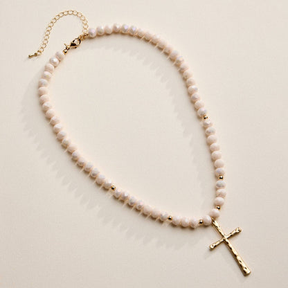 Glass Bead Cross Necklace - 3 Colors