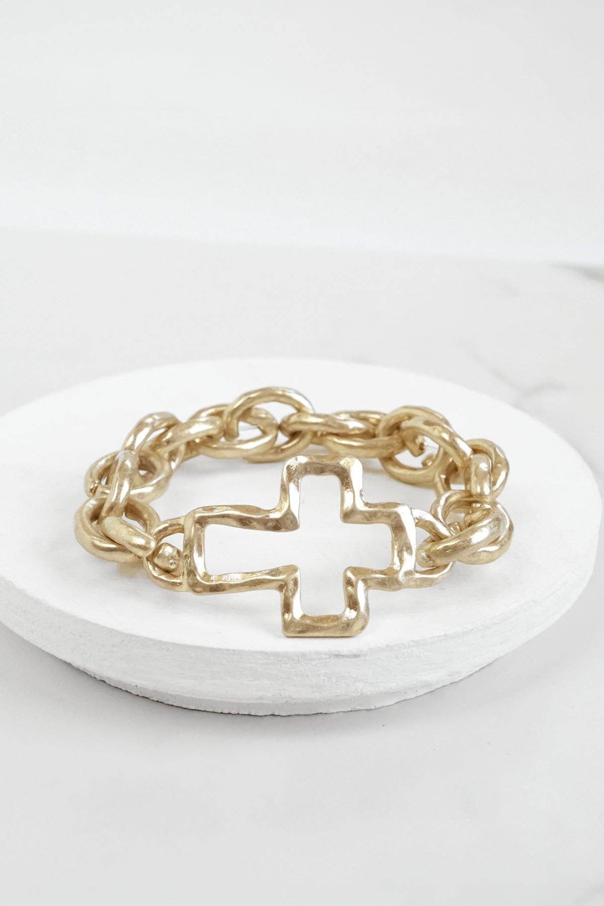 Chunky Worn Gold Chain Cross Bracelet