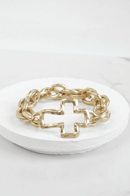 Chunky Worn Gold Chain Cross Bracelet