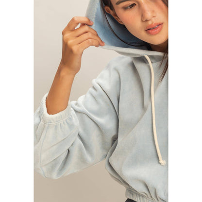 Cropped Velvet Pullover Hoodie - 2 Colors