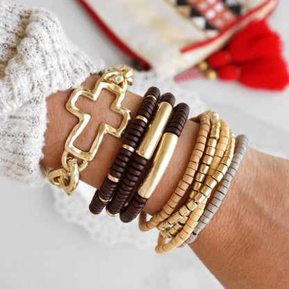 Chunky Worn Gold Chain Cross Bracelet