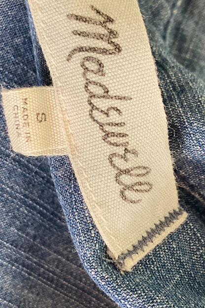 Thrifted Madewell Denim Shirt Dress with Pockets & Worn Hem - Size Small