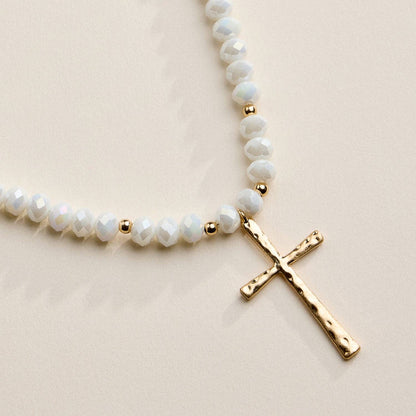 Glass Bead Cross Necklace - 3 Colors