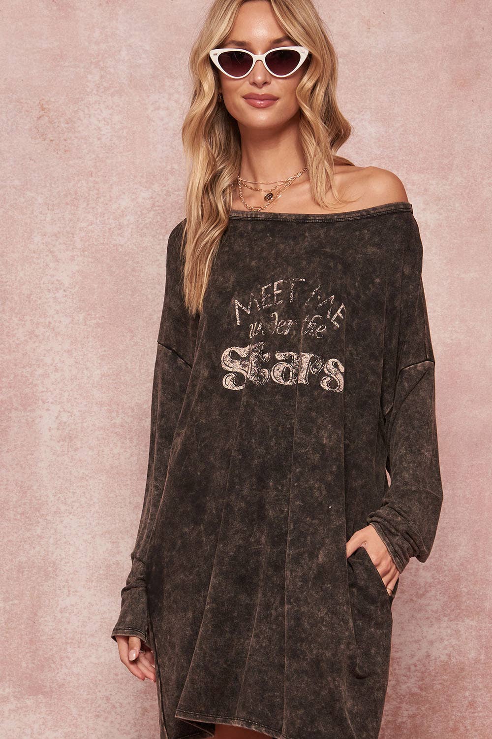 Under the Stars Long-Sleeve Graphic T-Shirt Mini Dress
