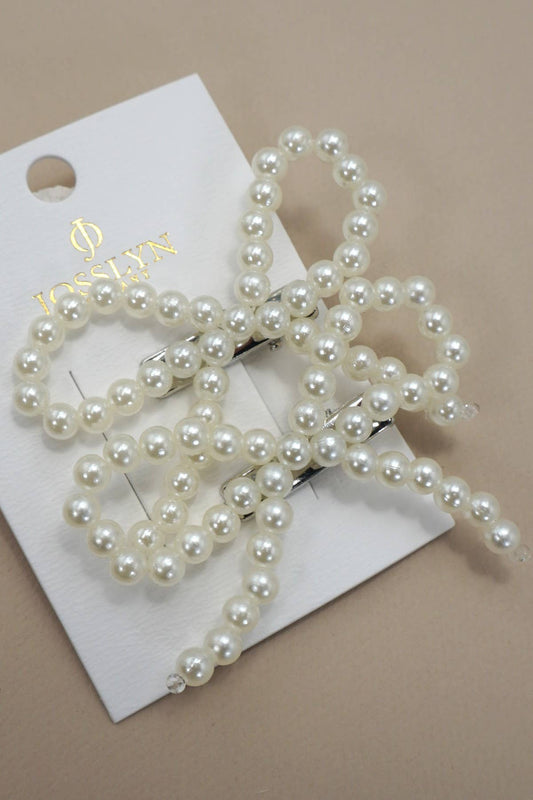 Pearl Bow Hair Clips - Set of 2