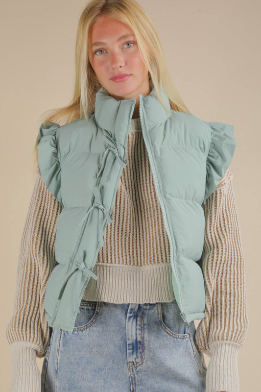 Puffer Vest w/ Ruffle Sleeve