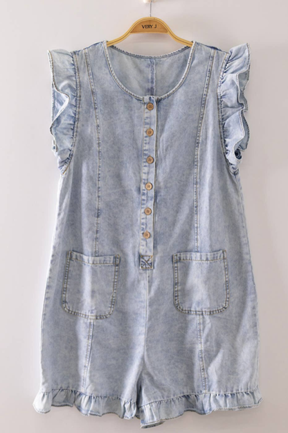 Sweet Ruffle Denim Romper