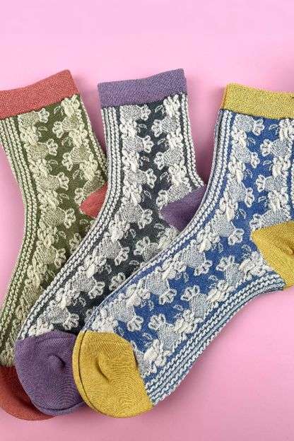 Vintage Floral Embroidered Socks - 3 Colors