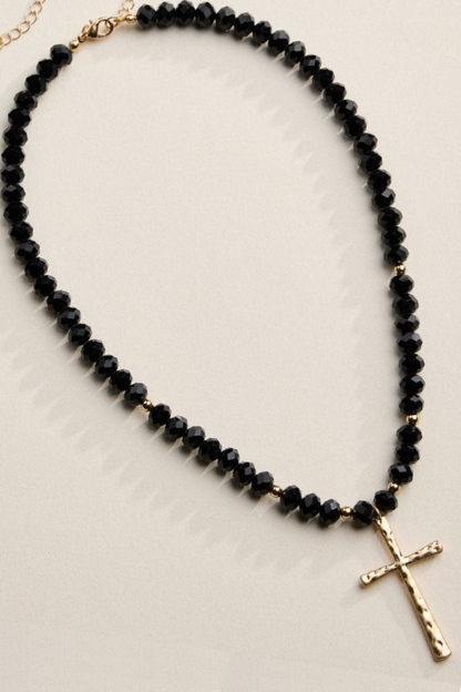 Glass Bead Cross Necklace - 3 Colors