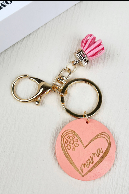 Mama Wooden Pendant Keychain with Tassel