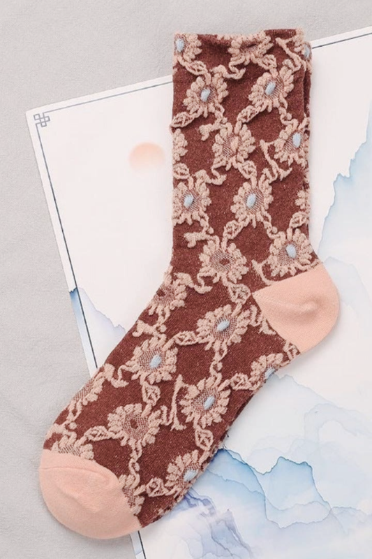 Rufia Embossed Floral Vintage Style Socks