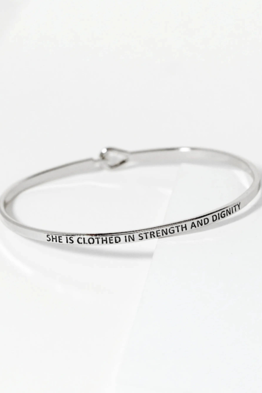 She-Is-Clothed-In-Strength-And-Dignity Engraved Inspirational Bangle Bracelet - 2 Colors