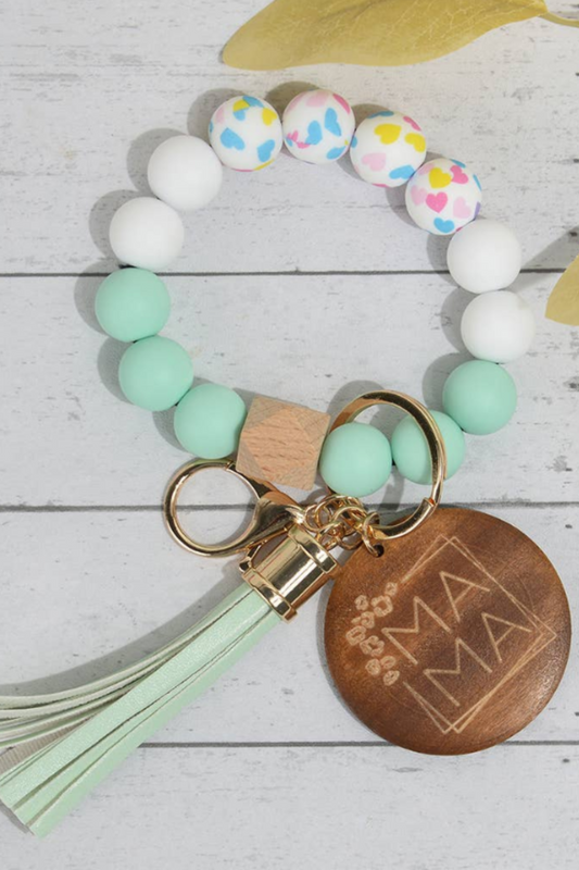 Mama Silicone Beaded Tassel Keychain