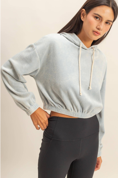 Cropped Velvet Pullover Hoodie - 2 Colors