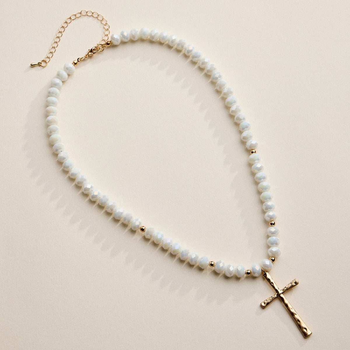 Glass Bead Cross Necklace - 3 Colors