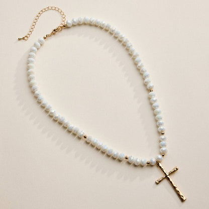 Glass Bead Cross Necklace - 3 Colors