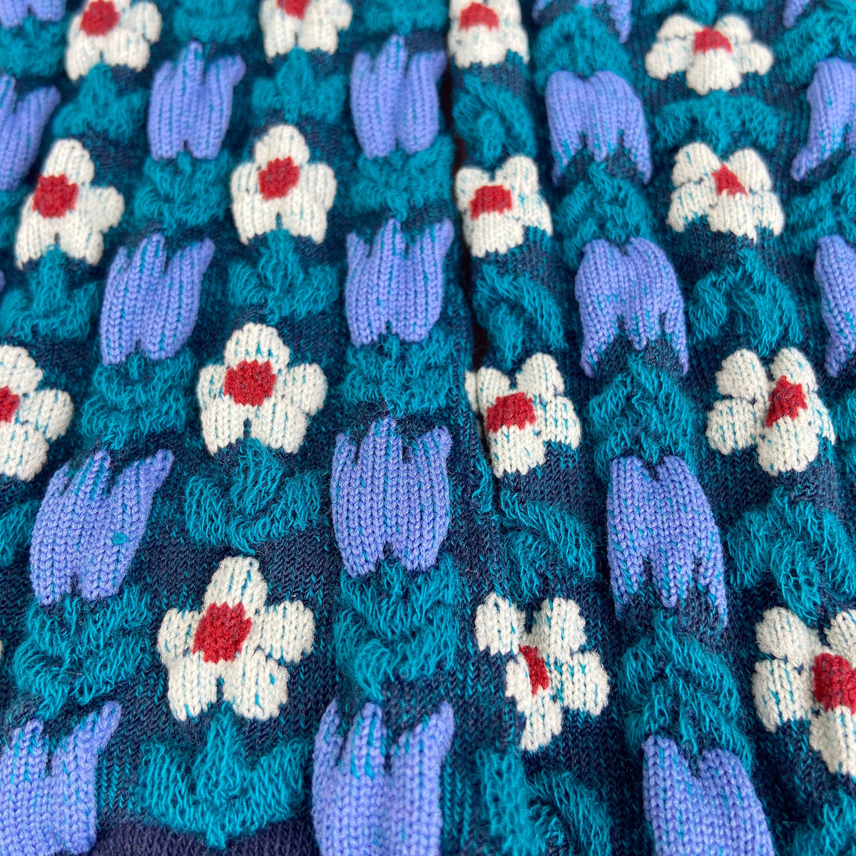 Blue Retro Floral & Lace Ankle Socks