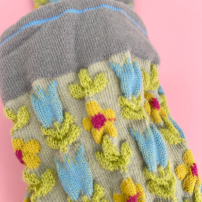 Gray Embossed Floret Long Socks