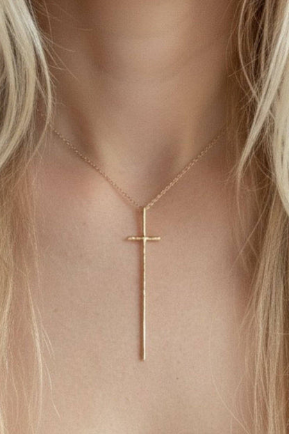 Minimal Vertical Cross Necklace