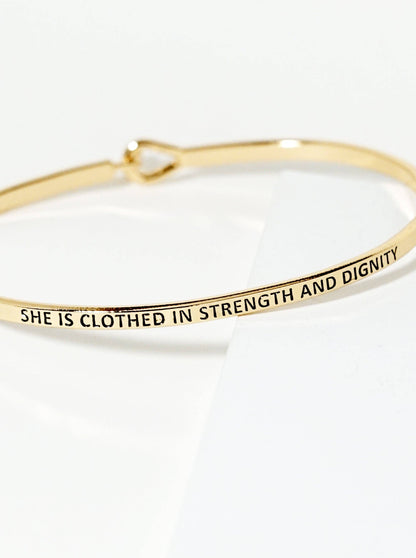 She-Is-Clothed-In-Strength-And-Dignity Engraved Inspirational Bangle Bracelet - 2 Colors