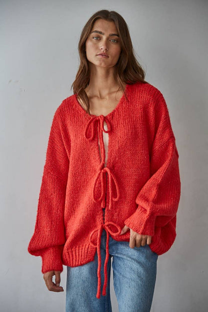 Oversized Knit Tie Front Sweater