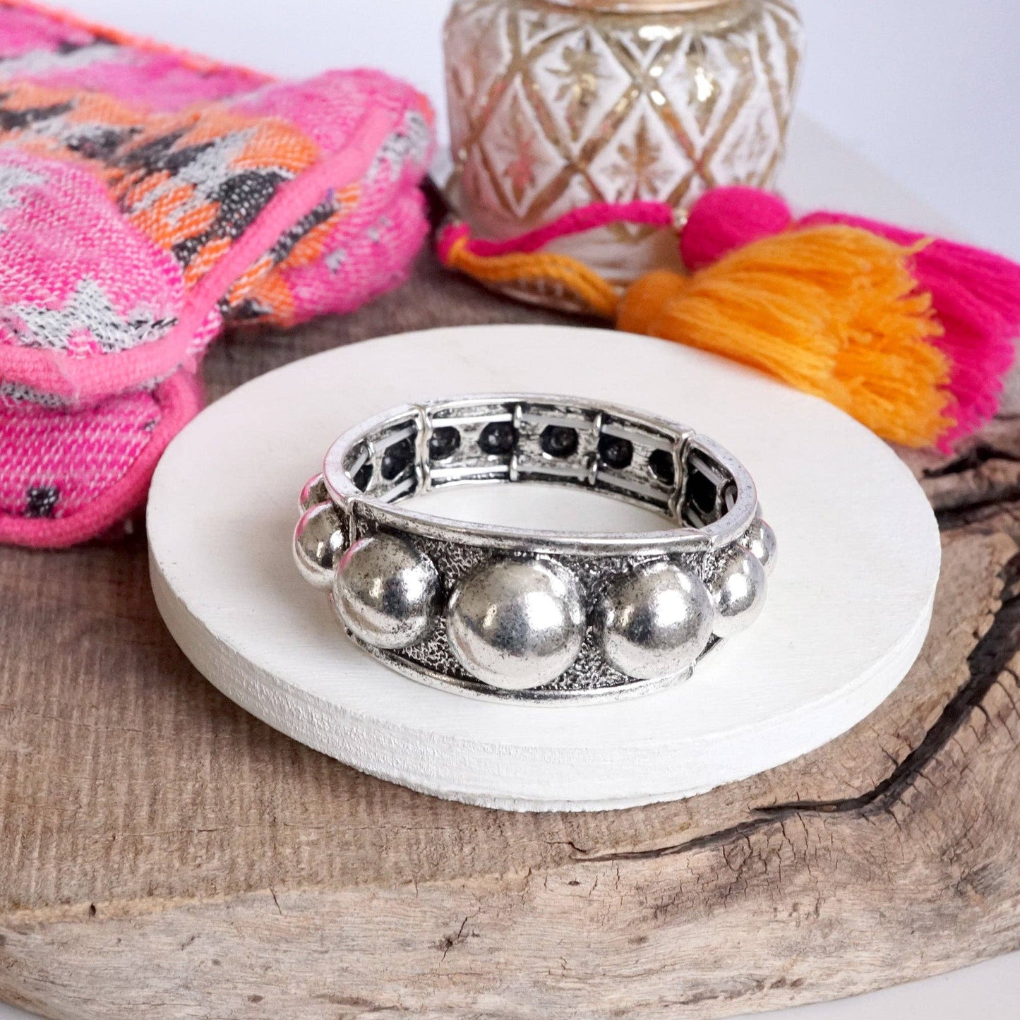 Tapered Bubbles Western Bangle - Silver Dusk