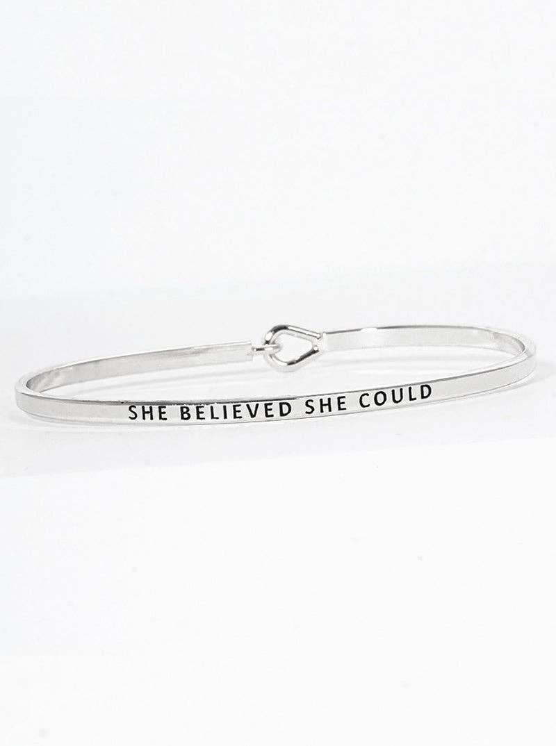 She Believed Engraved Inspirational Bangle Bracelet - 2 Colors